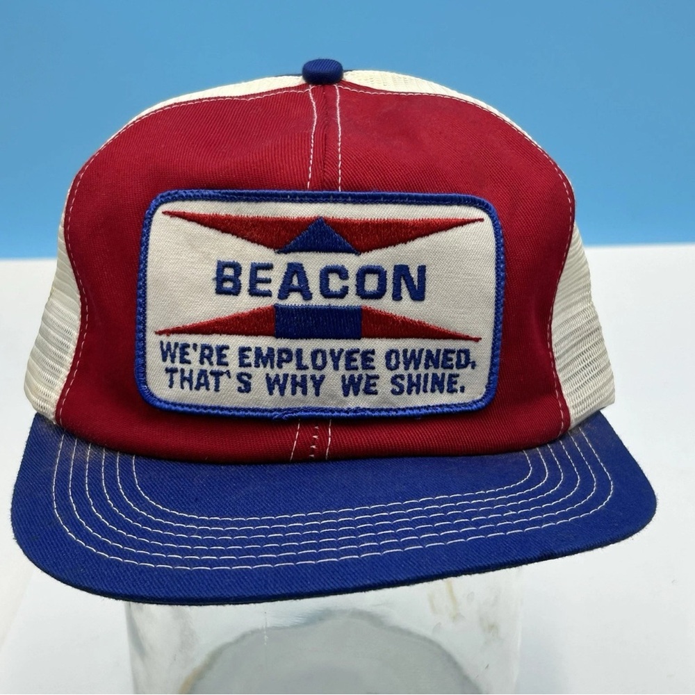 1980s Beacon Feed Large Patch Trucker Hat Cap Mesh SnapBack K Brand USA
